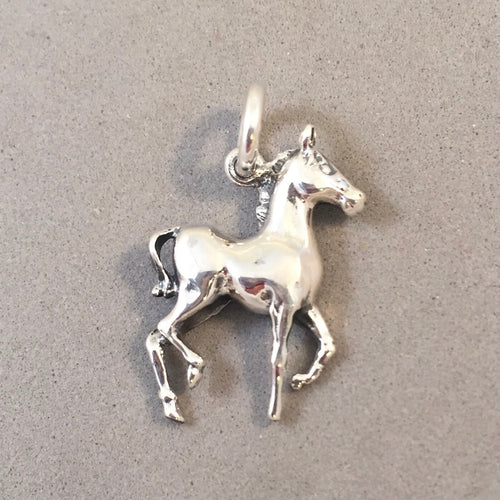 HORSE PRANCING .925 Sterling Silver Charm Pendant 1 Sided Pony Colt Mare Stallion Equestrian Dressage Cowboy Riding CC03