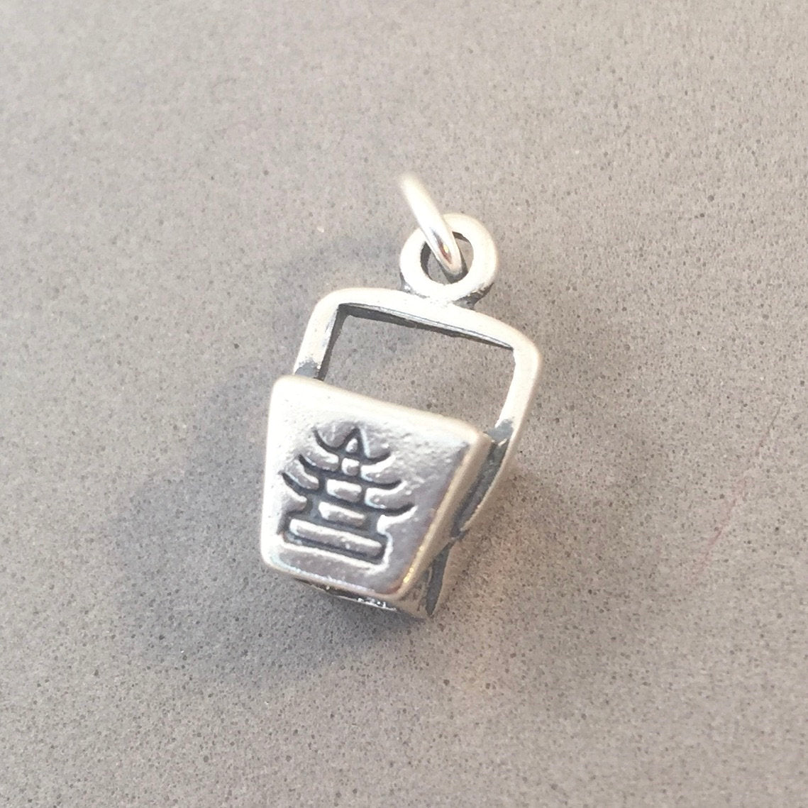 3-D Chinese Food Take Out Box Charm Sterling Silver 3-D Chinese Food Take Out Box Charm Sterling Silver
