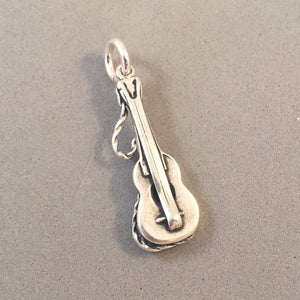 ACOUSTIC GUITAR .925 Sterling Silver 3-D Charm Pendant Music Instrument Spanish with Strap Band HB12