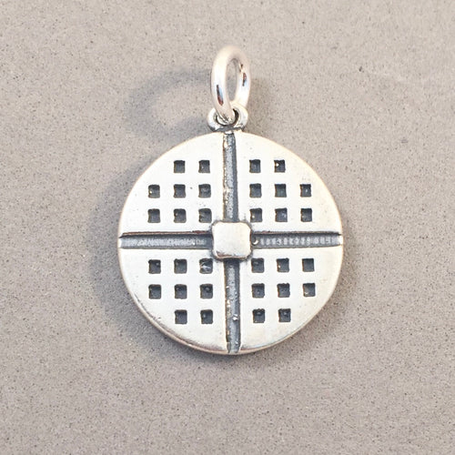 Sale! WAFFLE .925 Sterling Silver 3-D Charm Pendant Belgium Breakfast w Butter Food Cooking KT180