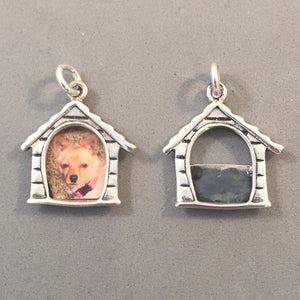 DOG HOUSE .925 Sterling Silver Charm Holds Photo Picture Frame Pendant Puppy Doghouse Pet an38