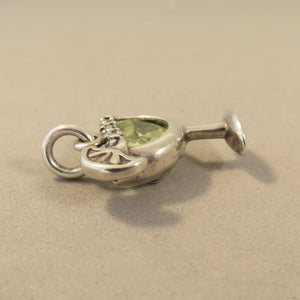 MARGARITA with Stone .925 Sterling Silver Charm Pendant Drink Alcohol Cocktail Mexico Lime kt02