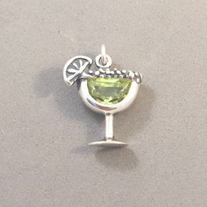 MARGARITA with Stone .925 Sterling Silver Charm Pendant Drink Alcohol Cocktail Mexico Lime kt02