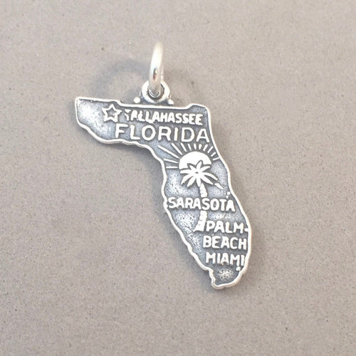 Sale! FLORIDA .925 Sterling Silver State Map Charm travel tourist Palm Beach Miami Sarasota Tallahassee ST-FL