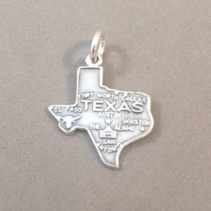 Sale! TEXAS .925 Sterling Silver State Map Charm travel tourist Dallas Houston El Paso San Antonio Austin sttx