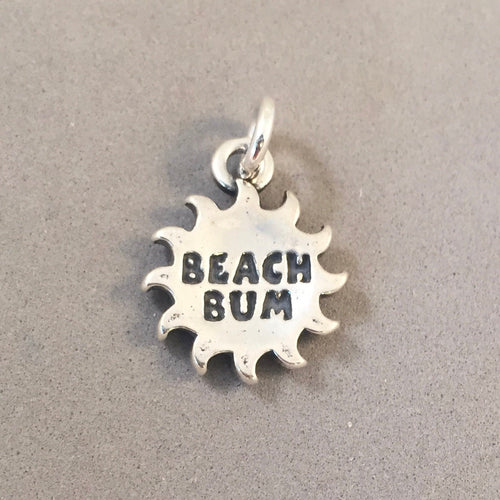 Sale!! BEACH BUM Sun .925 Sterling Silver CHARM New Pendant Sun Bathing Ocean Shore sl45e