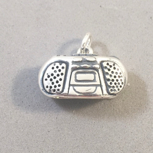 Sale! BOOMBOX .925 Sterling Silver 3-D Charm Pendant Stereo Boom Box Recording Music Player Cassette mc01