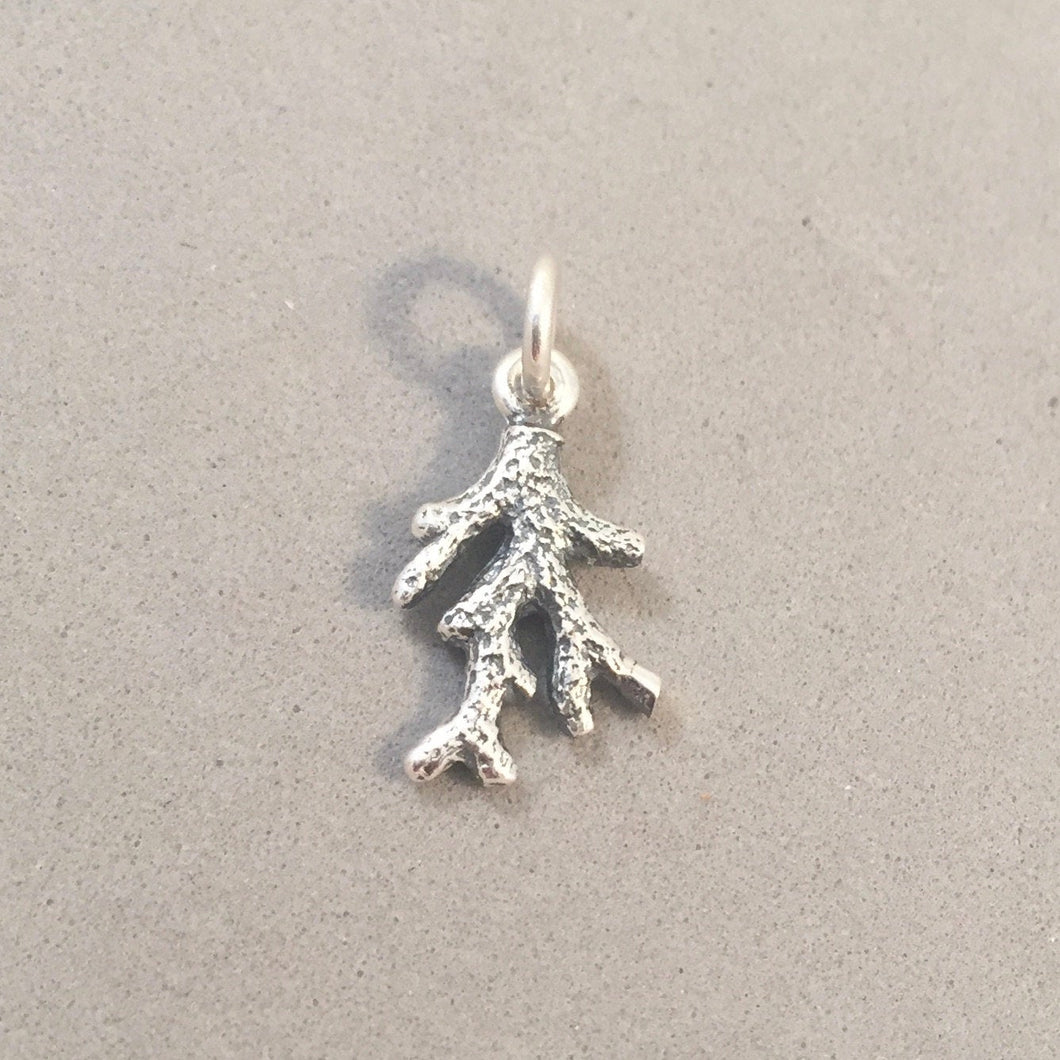 CORAL BRANCH Tiny .925 Sterling Silver 3-D Charm Pendant Snorkel Scuba Dive Diving Beach nt24