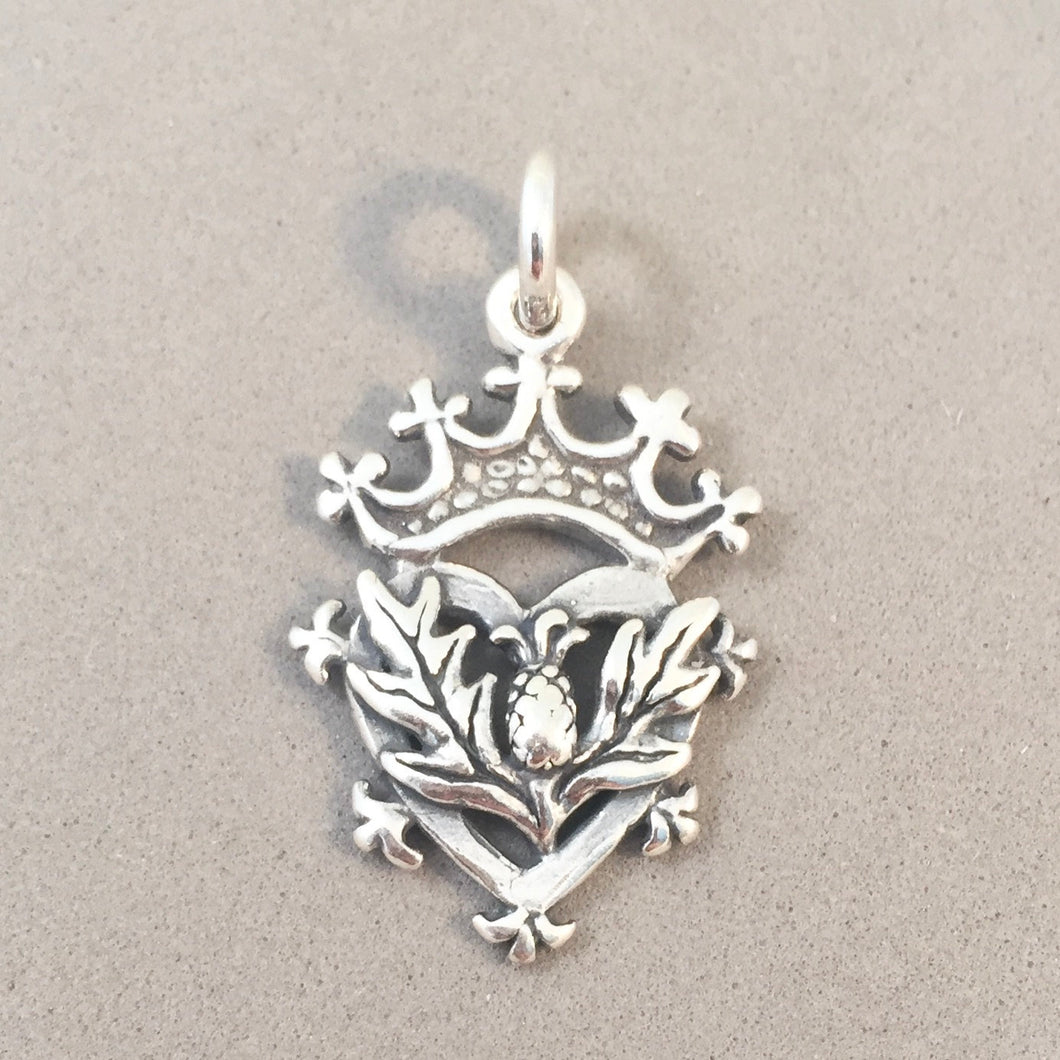 LUCKENBOOTH Detailed .925 Sterling Silver 3-D harm Pendant Scotland Celtic Symbol Crown Heart Thistle TB66