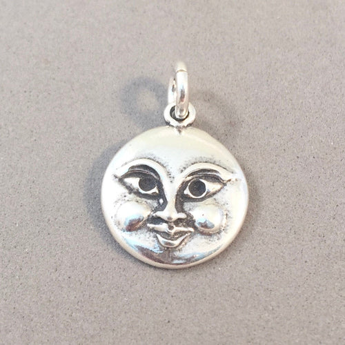 Sale! FULL MOON FACE Charm .925 Sterling Silver Charm Pendant Round Celestial Mystical Astrology MY134