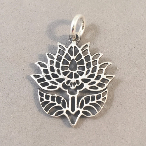 LOTUS - FILAGREE .925 Sterling Silver Charm Pendant Waterlily Lily Pad Lilies Bloom Flower ga18