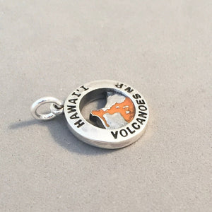 HAWAI'I VOLCANOES National Park .925 Sterling Silver Charm Pendant Enamel Lava Flow Souvenir np70