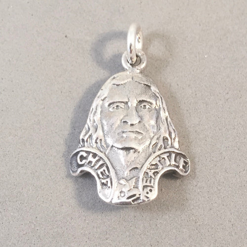 CHIEF SEATTLE .925 Sterling Silver Charm Pendant Suquamish Duwamish Native American Indian NW09