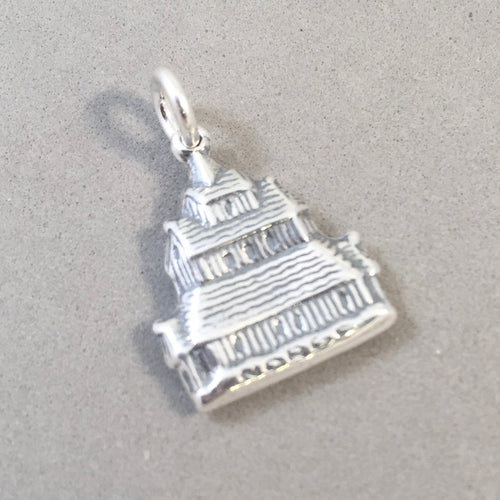 NORGE STAVE CHURCH .925 Sterling Silver Charm Pendant Norway Building House tn05