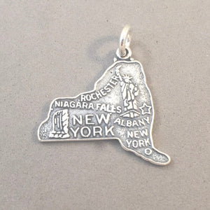 Sale! NEW YORK .925 Sterling Silver State Map Charm travel tourist Albany Rochester Niagara Falls ST-NY