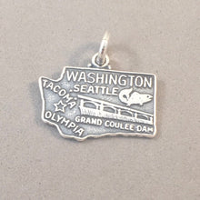 Load image into Gallery viewer, Sale! WASHINGTON .925 Sterling Silver State Map Charm travel tourist Seattle Tacoma Olympia Coulee ST-WA