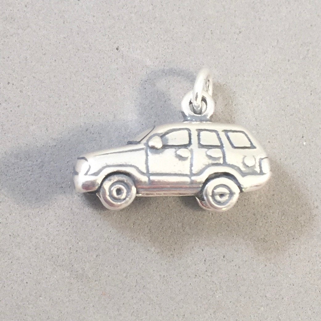 SUV .925 Sterling Silver 3-D Charm Pendant Sport Utility Vehicle Wagon Transportation Car vh26