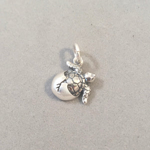 HATCHING Baby SEA TURTLE Small .925 Sterling Silver Tiny Charm Pendant Beach Ocean Egg nt34