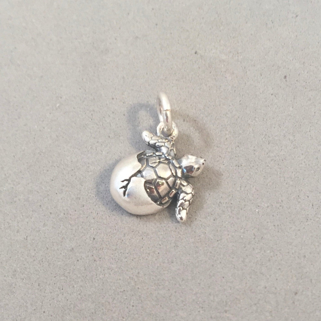 HATCHING Baby SEA TURTLE .925 Sterling Silver Tiny Charm Pendant Beach ...