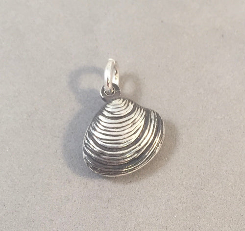 CLAM SHELL Double Sided .925 Sterling Silver 3-D Charm Pendant Beach Seafood Shellfish Seashell nt43