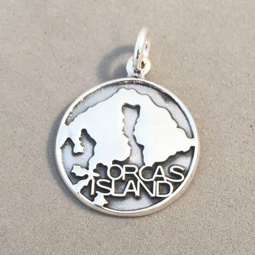 ORCAS ISLAND .925 Sterling Silver Charm Pendant Map San Juan Islands WA Eastsound Doe Bay NW04