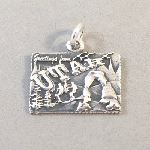 GREETINGS FROM UTAH .925 Sterling Silver Charm Pendant Delicate Arch Ski Park City Alta Snowbird tw19