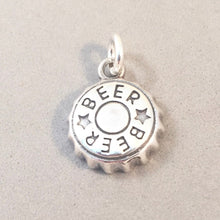 Load image into Gallery viewer, BEER CAP .925 Sterling Silver 3-D Charm Pendant Bottle Top Drink Alcohol Beverage kt07