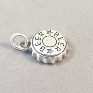 BEER CAP .925 Sterling Silver 3-D Charm Pendant Bottle Top Drink Alcohol Beverage kt07