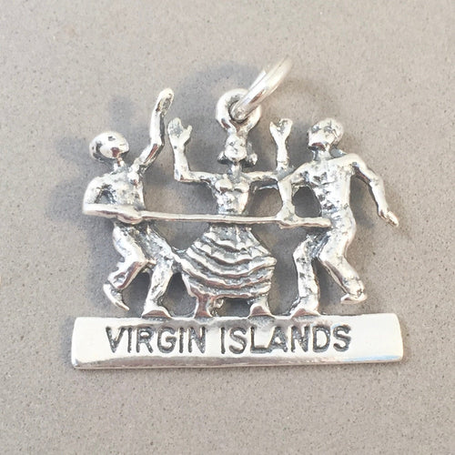 VIRGIN ISLANDS LIMBO .925 Sterling Silver Charm Pendant United States British Dancers tr18