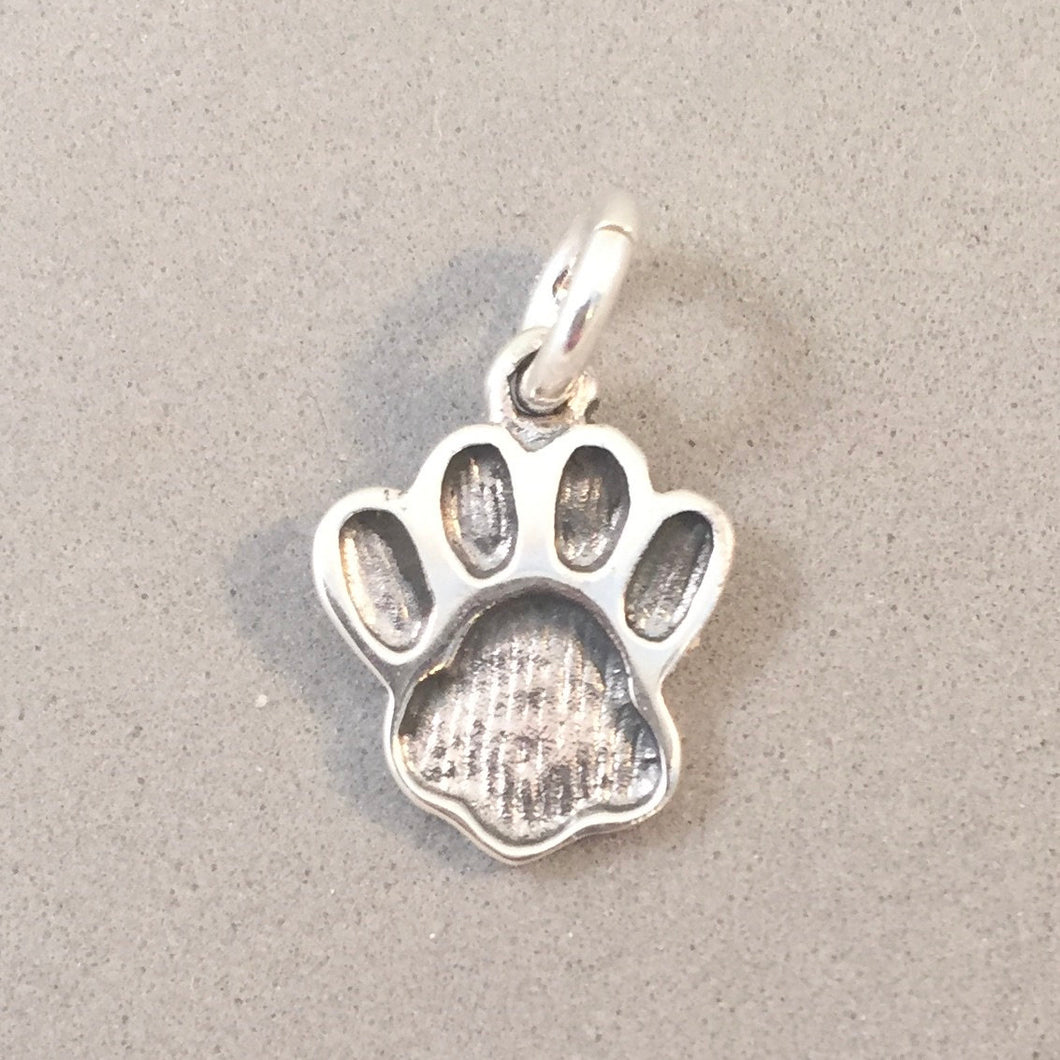 PAW PRINT .925 Sterling Silver 3-D Charm Pendant Dog Cat Animal Puppy Pet Small Cute an39