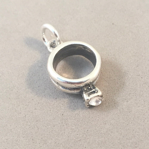 Sale! WEDDING RING .925 Sterling Silver 3-D Charm Pendant faux Diamond Stone Engagement Proposal wd02