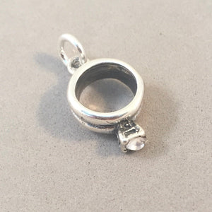 Sale! WEDDING RING .925 Sterling Silver 3-D Charm Pendant faux Diamond Stone Engagement Proposal SL01J