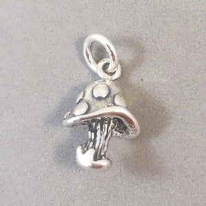 MUSHROOM .925 Sterling Silver 3-D Charm Pendant Toadstool Shroom Spotted ga46