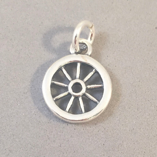 Sale! WAGON WHEEL .925 Sterling Silver 3-D Charm Pendant Old West Prairie Trail Covered Travel VH132