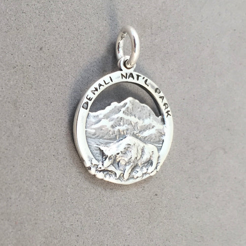 DENALI NATIONAL PARK Double Sided .925 Sterling Silver Charm Pendant Alaska Mountain pm50