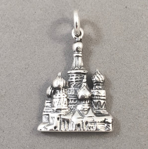 SAINT BASIL'S CATHEDRAL .925 Sterling Silver 3-D Charm Pendant Moscow Moskau Russia Souvenir te14