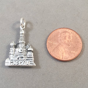 SAINT BASIL'S CATHEDRAL .925 Sterling Silver 3-D Charm Pendant Moscow Moskau Russia Souvenir te14