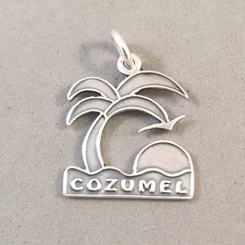 COZUMEL SUNSET .925 Sterling Silver Charm Pendant Palm Tree Mexico Island Souvenir tm25