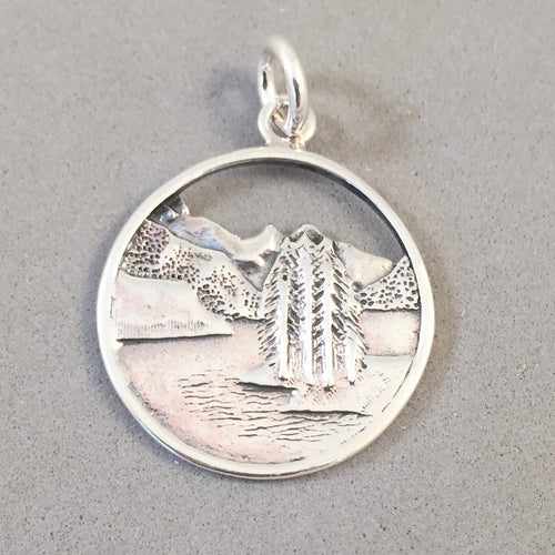 MALIGNE LAKE .925 Sterling Silver Charm Pendant Alberta Jasper National Park Spirit Island tc03