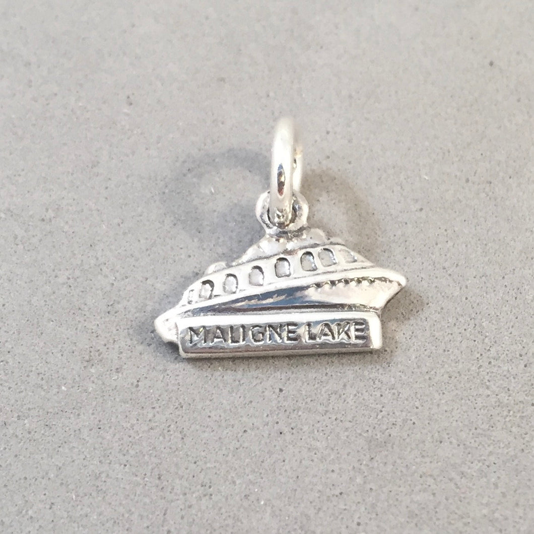 MALIGNE LAKE BOAT .925 Sterling Silver Charm Pendant Cruise Tour Alberta Jasper National Park tc02