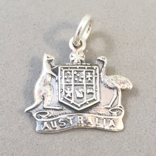 AUSTRALIA Coat of Arms .925 Sterling Silver Charm Pendant Crest Kangaroo Emu Travel Souvenir TR17