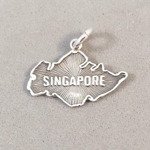 SINGAPORE MAP .925 Sterling Silver Charm Pendant Word Outline Asia Souvenir TA04