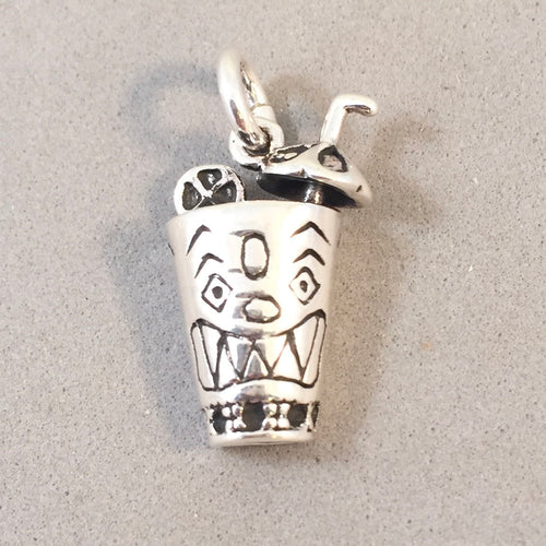 TIKI CUP .925 Sterling Silver Charm Pendant Drink Hawaiian Luau Party Tropical Cocktail Hawaii kt60