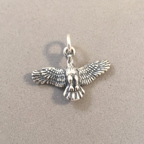 EAGLE Small .925 Sterling Silver 3-D Charm Pendant Flying Bird Golden Bald American New bi11