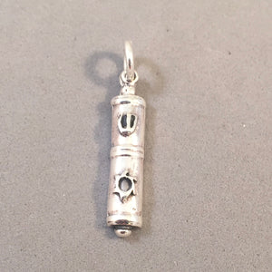 MEZUZAH 3-D Sterling Silver Charm Pendant Faith Religion Jewish Prayer Holder Holiday Hanukkah New fa11