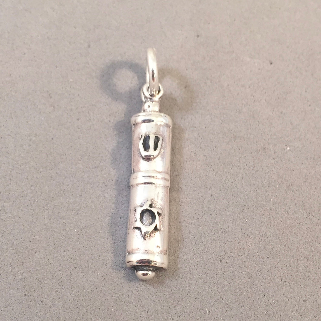 MEZUZAH 3-D Sterling Silver Charm Pendant Faith Religion Jewish Prayer Holder Holiday Hanukkah New fa11