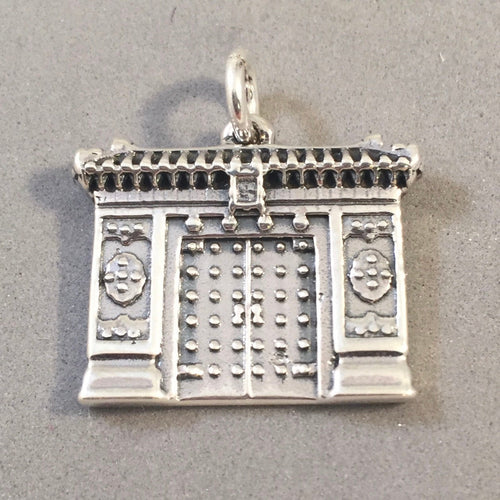 FORBIDDEN CITY Large .925 Sterling Silver Charm Pendant Beijing China Door Gate Asia Travel Souvenir ta18