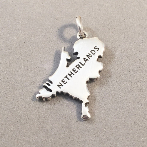 NETHERLANDS MAP .925 Sterling Silver Charm Pendant Amsterdam Holland Souvenir ct18-nl