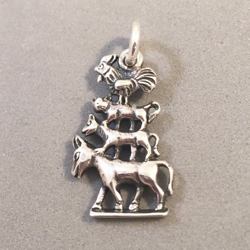 BREMEN TOWN MUSICIANS .925 Sterling Silver 3-D Charm Pendant Statue Germany tg14