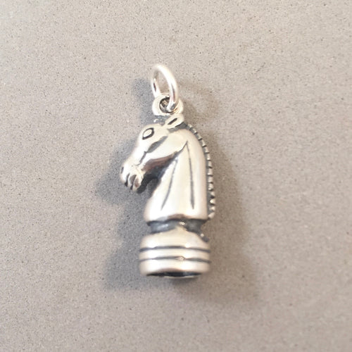 Sale! CHESS KNIGHT .925 Sterling Silver 3-D Charm Pendant Game Piece Board New SL73L